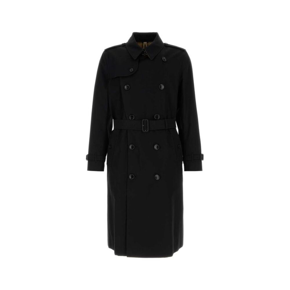 Burberry Men Black Gabardine Heritage Kensington Trench Coat